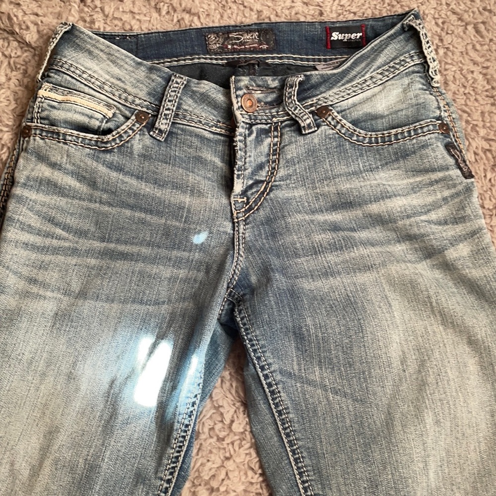 Silver low rise stretch jeans